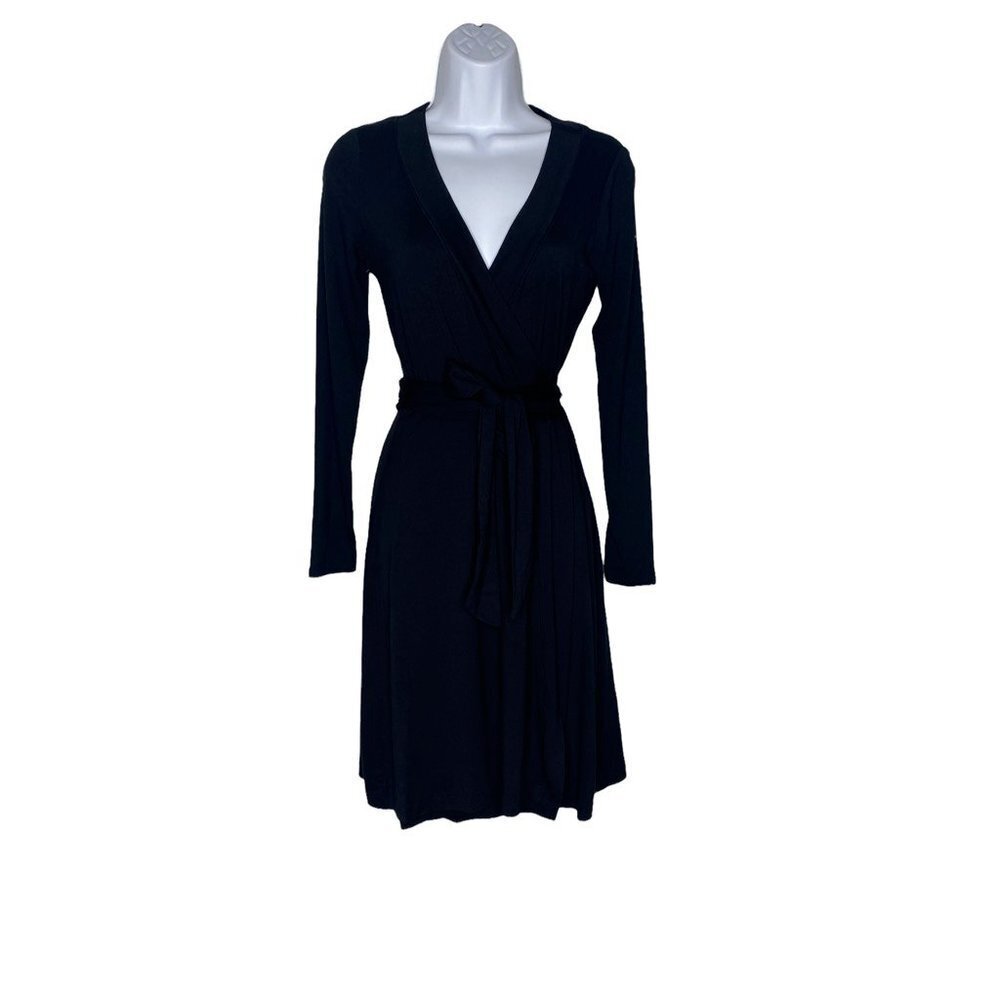 Banana Republic Womens Knit Wrap Dress Black Stretch V Neck Petites XS